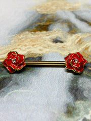 A set of Gold Red Rose Nipple Barbell