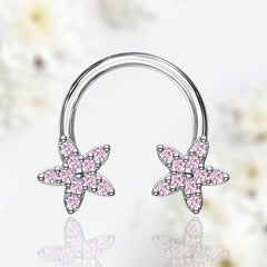 16G Pink Sparkling Flower Ends Horseshoe for Septum, Tragus & Cartilage Piercing.