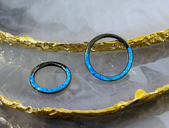 16G Surgical Steel Black & Blue Opal Inlay Septum Clicker Ring. Septum Piercing.