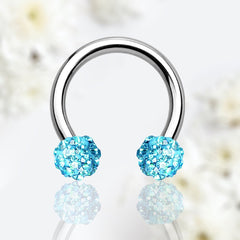 16G Aqua Blue Crystals Paved Balls Septum Horseshoe Hoop.