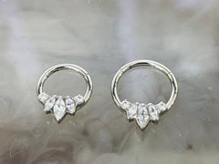 16G Silver Sparkling Marquise Stones Seamless Hinged Septum Clicker Ring