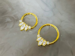 16G Gold Sparkling Marquise Stones Seamless Hinged Septum Clicker Ring. Septum Piercing. Septum Jewelry