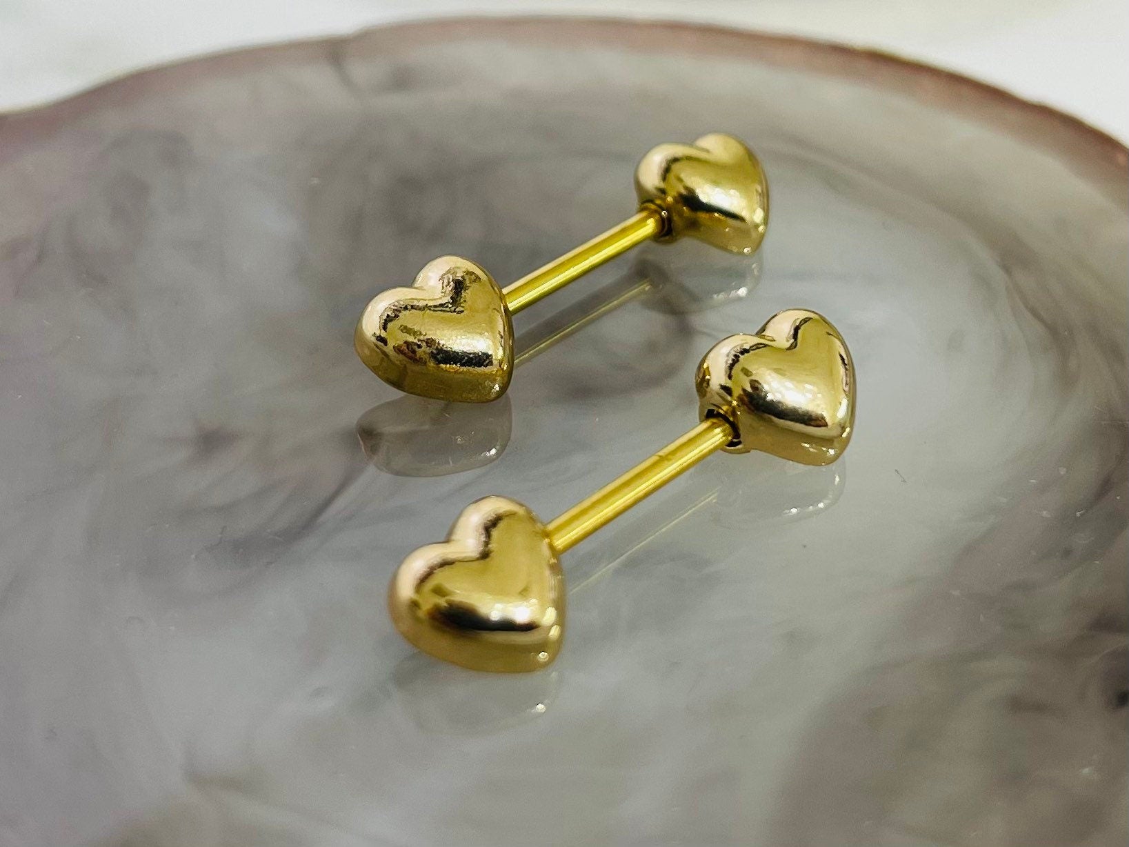 A set of Plain Gold Classic Heart Shape Nipple Barbell