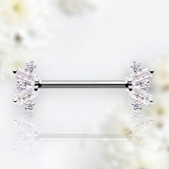 Pair of 14G Silver Sparkling Dainty Baguette Stone  Nipple Barbell. Nipple Rings. Nipple Piercing