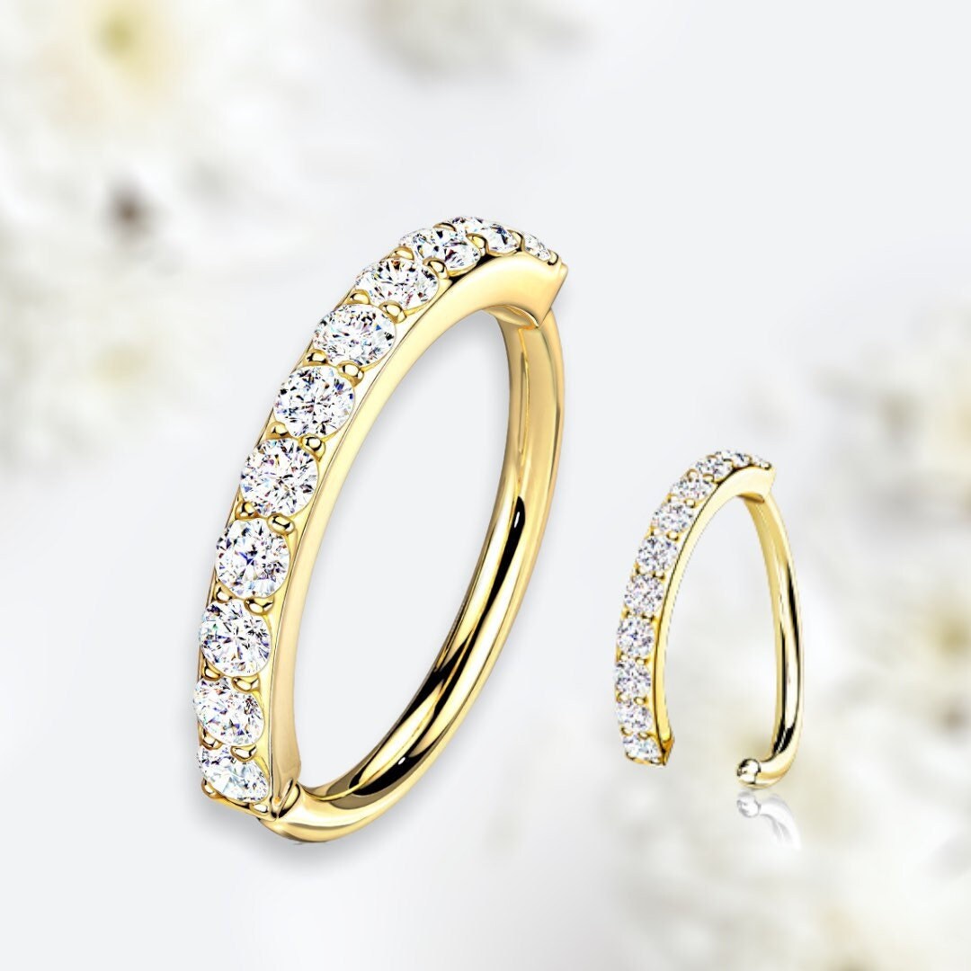 Gold 8MM 10MM Single Line Sparkling Stones Bendable Nose Hoop. Cartilage Hoop. Tragus Hoop. Helix Piercing. Nose Piercing. Nose Ring.