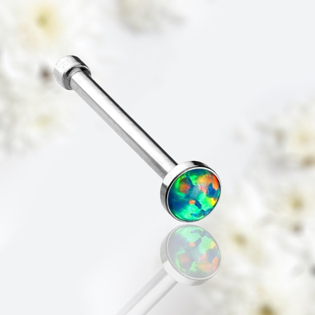 20g Green Opal Top Nose Bone Stud. Opal Nose Stud. Nose Pin.