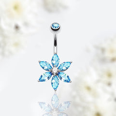 Dainty Blue Stone Marquise Flower Belly Button Ring