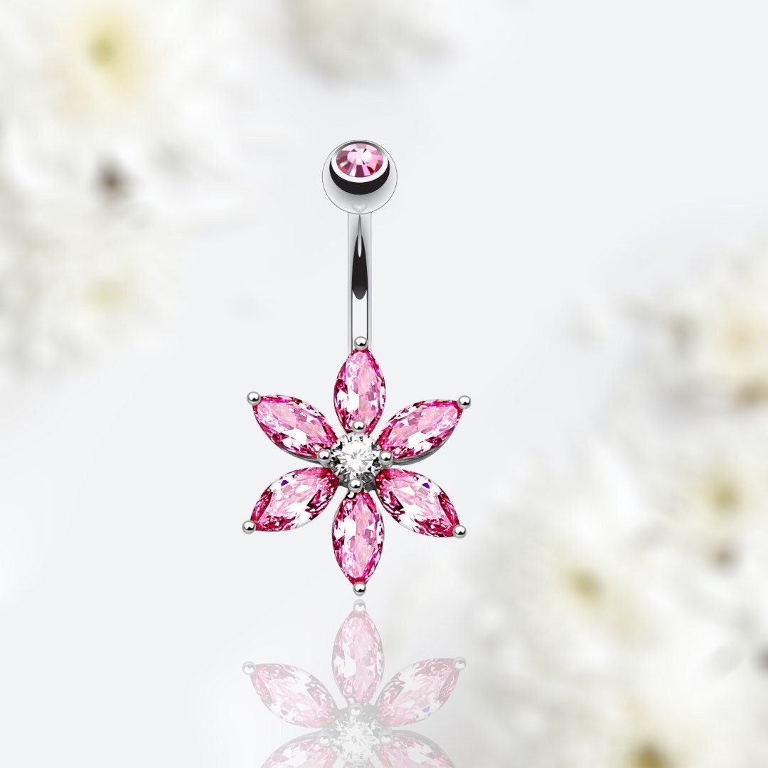 Pink Flower Petals Belly Button Ring