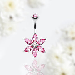 Pink Flower Petals Belly Button Ring