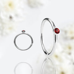 20G Single Red Stone Top Bendable Nose Hoop. Cartilage Hoop. Nose Ring. Nose Piercing. Cartilage Piercing.