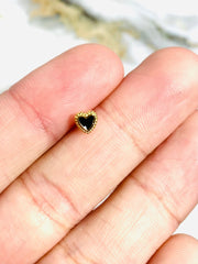 20G Dainty Gold and Black Valentine Heart Nose Stud with Ball. Nose Ring. Nose Stud. Nose Piercing. Nose Jewelry