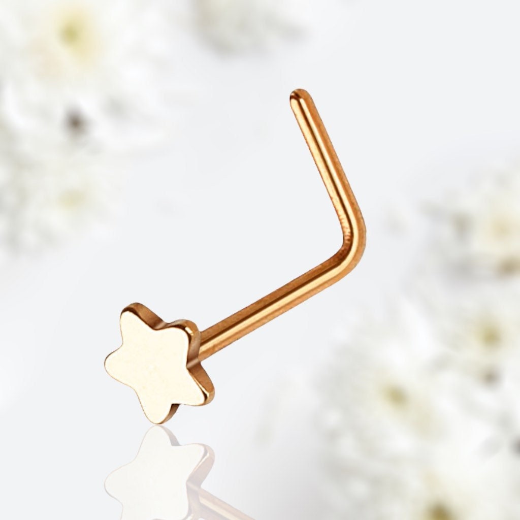 20G Rose Gold Star L Shape Nose Stud. Nose Piercing. Nose Stud