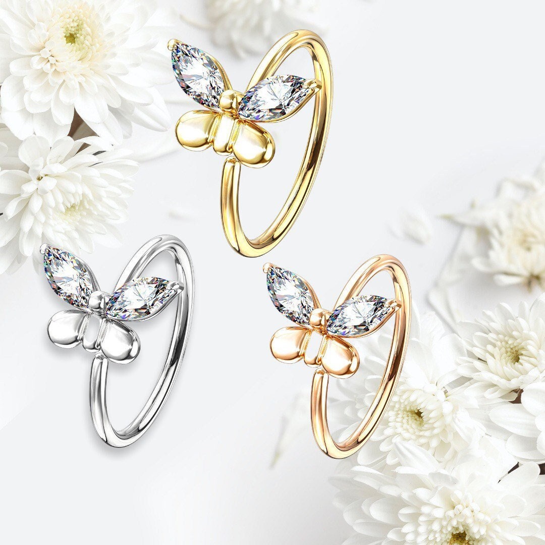 20G Bendable Butterfly Nose Hoop. Nose Ring. Cartilage Hoop. Cartilage Piercing. Cartilage Studs. Tragus Piercing. Tragus Hoop