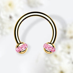 16G Pink Crystal Ball Ends Surgical Steel Horsehshoe for Cartilage, Spetum, Daith, Eyebrow Piercings.