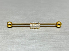 14G Gold Baguette Square Stones Industrial Barbell Piercing. 38mm Length. Industrial Barbell. Ear Piercing. Body Jewelry.