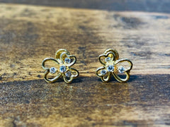 14K Real Gold Tri Heart Screw Back Earrings