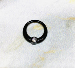 16G Black Clear Center Stone Hinged Clicker Hoop for Septum, Cartlilage, Tragus & More..