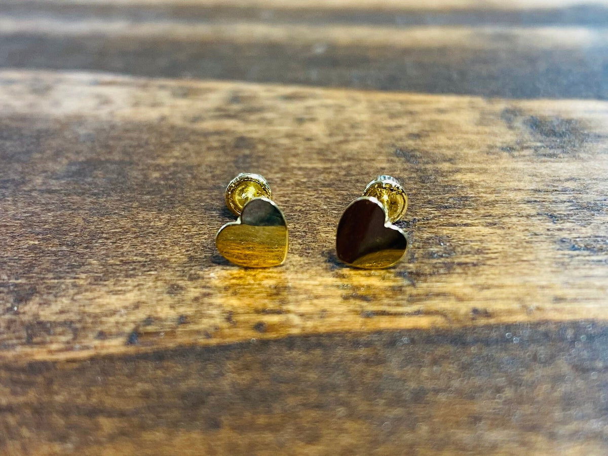 14K Real Gold Dainty Plain Heart Screw Back Earrings