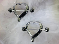 Set of 14G Plain Black Heart Shape Nipple Shield. Nipple Rings. Nipple Piercing. Nipple Jewelry