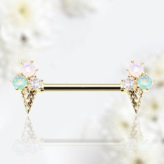 Pair of 14G Gold Ice Cream Cone with Multicolor Gems Nipple Barbell