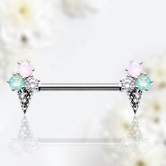 Pair of 14G Silver Ice Cream Cone with Multicolor Gems Nipple Barbell