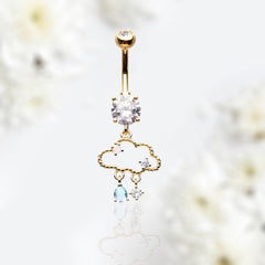 14G Gold Dangling Raining Cloud with Dangling Stones Belly Button Ring