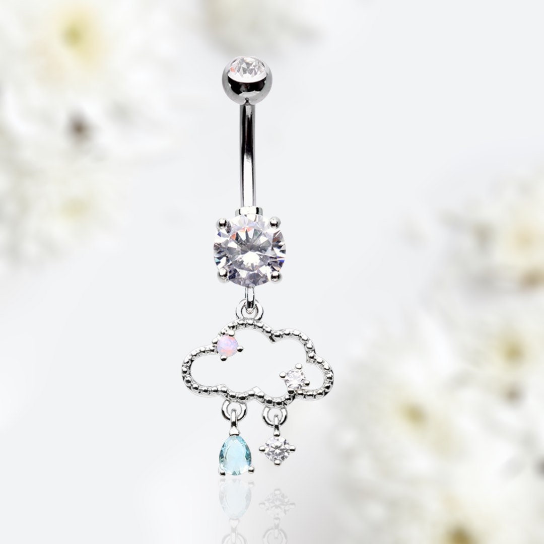 14G Silver Dangling Raining Cloud Dangling Belly Button Ring