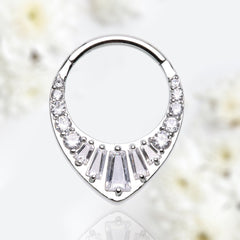 16G Silver Tiara Shaped Sparkling Stones Seamless Hinged Septum Clicker Ring