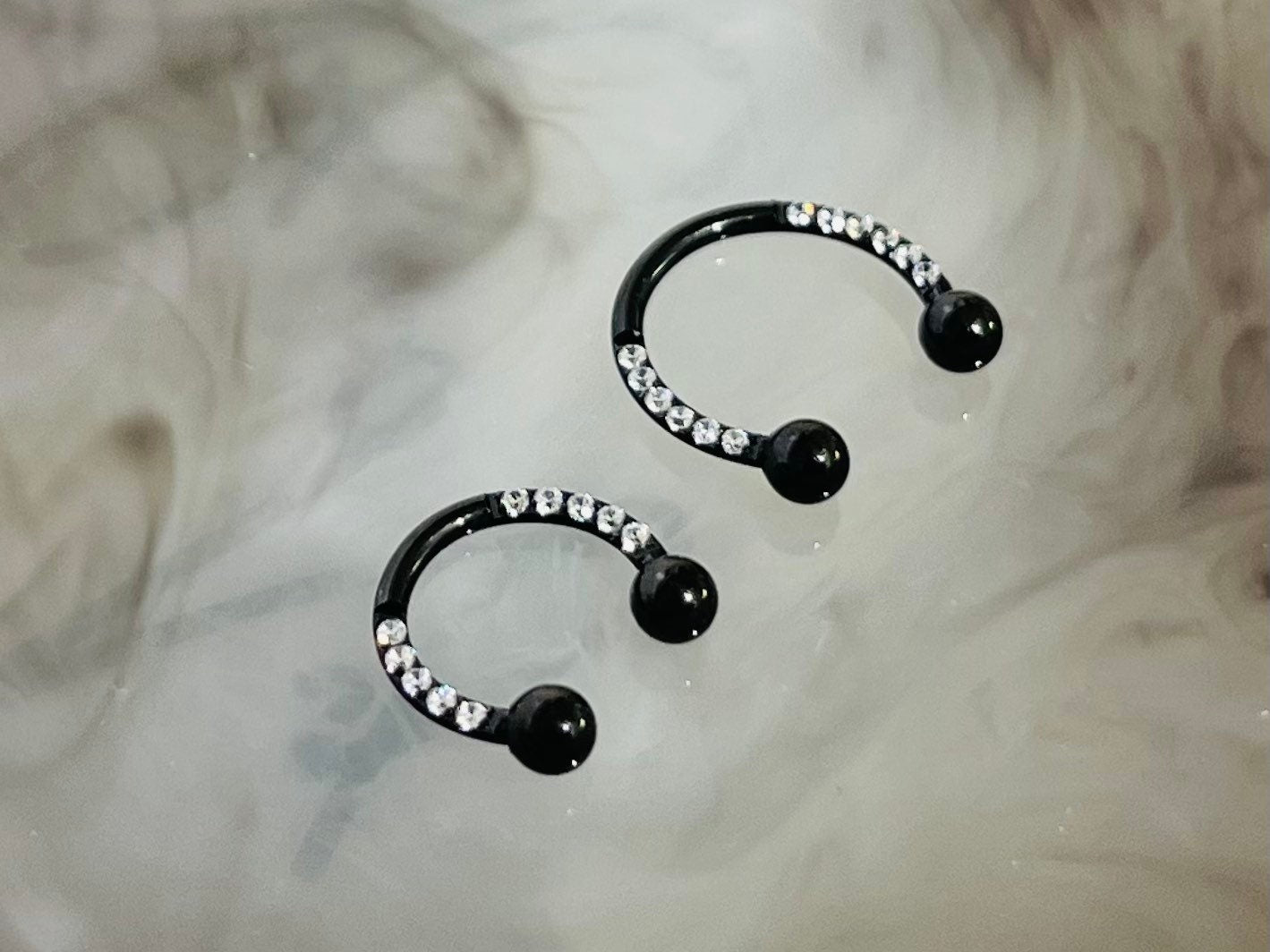 16G Black Front Facing Clear Gems Horseshoe Ring Septum Ring.Septum Jewelry