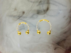 16G Gold Front Facing Clear Gems Horseshoe Ring Septum Ring.Septum Jewelry