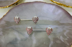 Pair of 14G Silver Pink Gems Strawberry Ends Nipple Barbell.