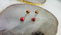 Pair of 14G Gold & Pink Multicolor Ball Ends Nipple Barbell