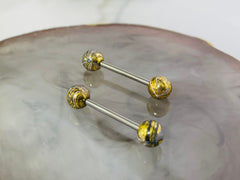 Pair of 14G Black and Gold Multicolor Ball Ends Nipple Barbell