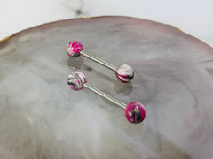 Pair of 14G Black and Pink Multicolor Ball Ends Nipple Barbell