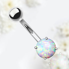 14G Silver Minimalist Dainty White Opal Belly Button Ring