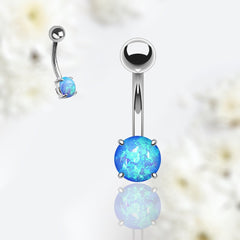 14G Silver Minimalist Dainty Blue Opal Belly Button Ring