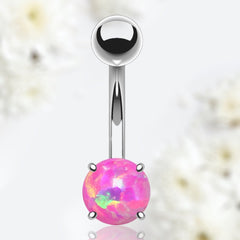 14G Silver Minimalist Dainty Pink Opal Belly Button Ring