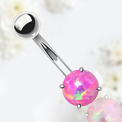 14G Silver Minimalist Dainty Pink Opal Belly Button Ring