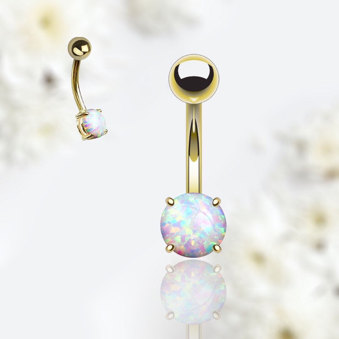 14G Gold Non Dangle White Opal Belly Button Ring