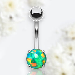 14G Silver Minimalist Dainty Green Opal Belly Button Ring