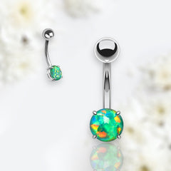 14G Silver Minimalist Dainty Green Opal Belly Button Ring