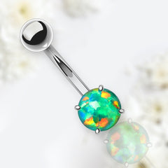 14G Silver Minimalist Dainty Green Opal Belly Button Ring