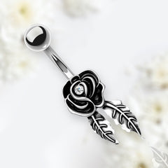 14G Silver Rose Belly Button Ring. Belly Ring. Navel Ring.