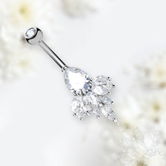 14G Silver Teardrop and Sparkling Marquise Gems Belly Button Ring