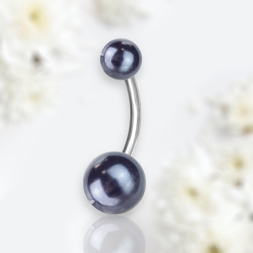 14G Silver Hematite Pearl Texture Basic Belly Button Ring