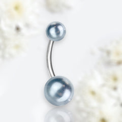 14G Silver Light Blue Pearl Texture Basic Belly Button Ring