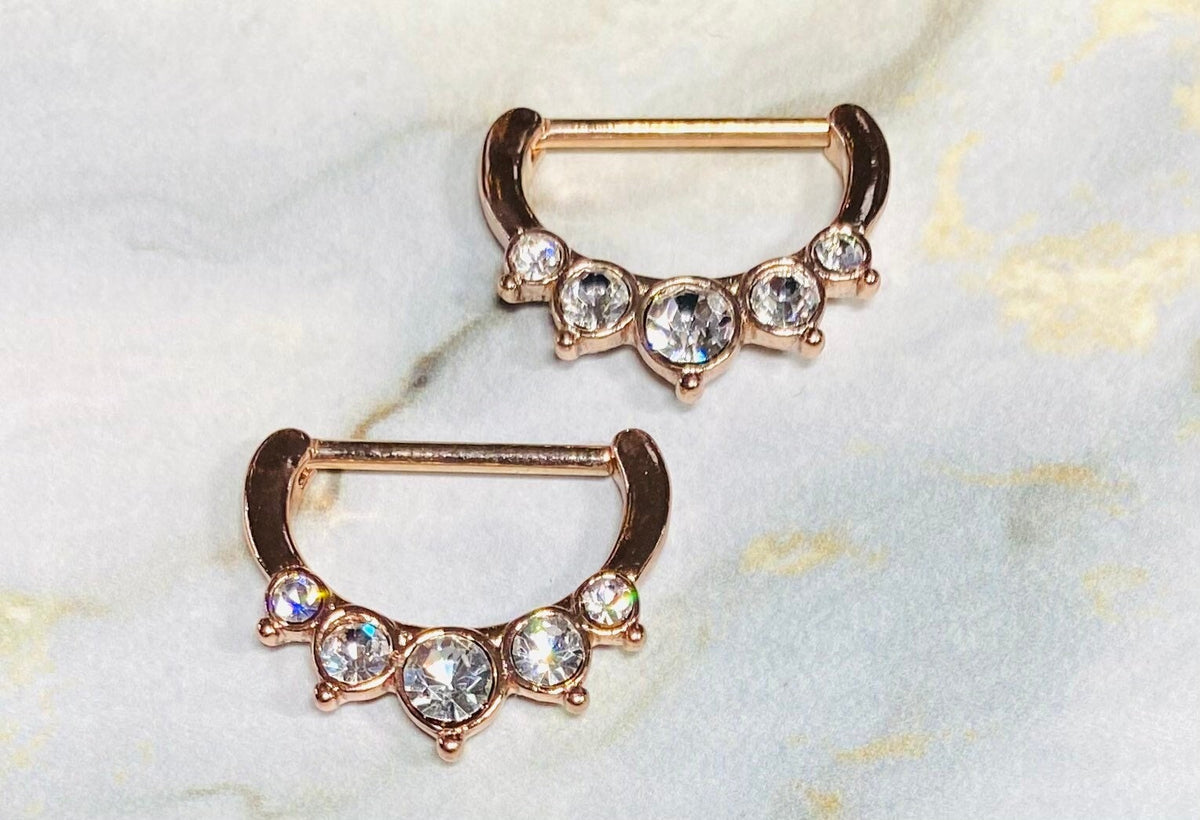 Set of 14G Rose Gold Sparkling Multi Size Gem Nipple Clickers. Nipple Piercings. Nipple Rings. Nipple Jewelry