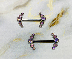 Pair of 14G Implant Grade Titanium Internally Threaded Multicolor Sparkling Stones Nipple Barbells. Nipple Piercing. Nipple Jewelry.