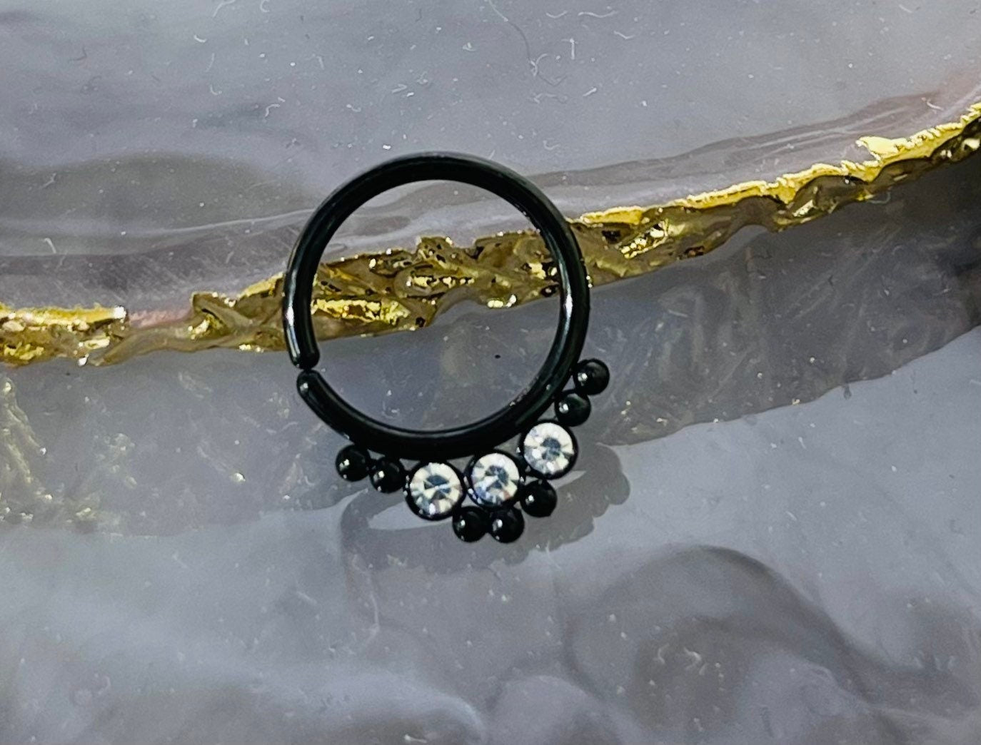 18G Black Sparkling Clear Stones Bendable Hoop Ring for Septum, Cartilage, Daith & More