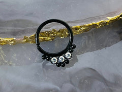 18G Black Sparkling Clear Stones Bendable Hoop Ring for Septum, Cartilage, Daith & More